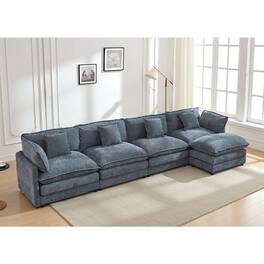 KERDOM - 4 Seat Modular Sectional L Shape Sofa with 1 Movable Ottoman, 149'' Oversized Couch with Chaise Lounge for Living Room - Blue