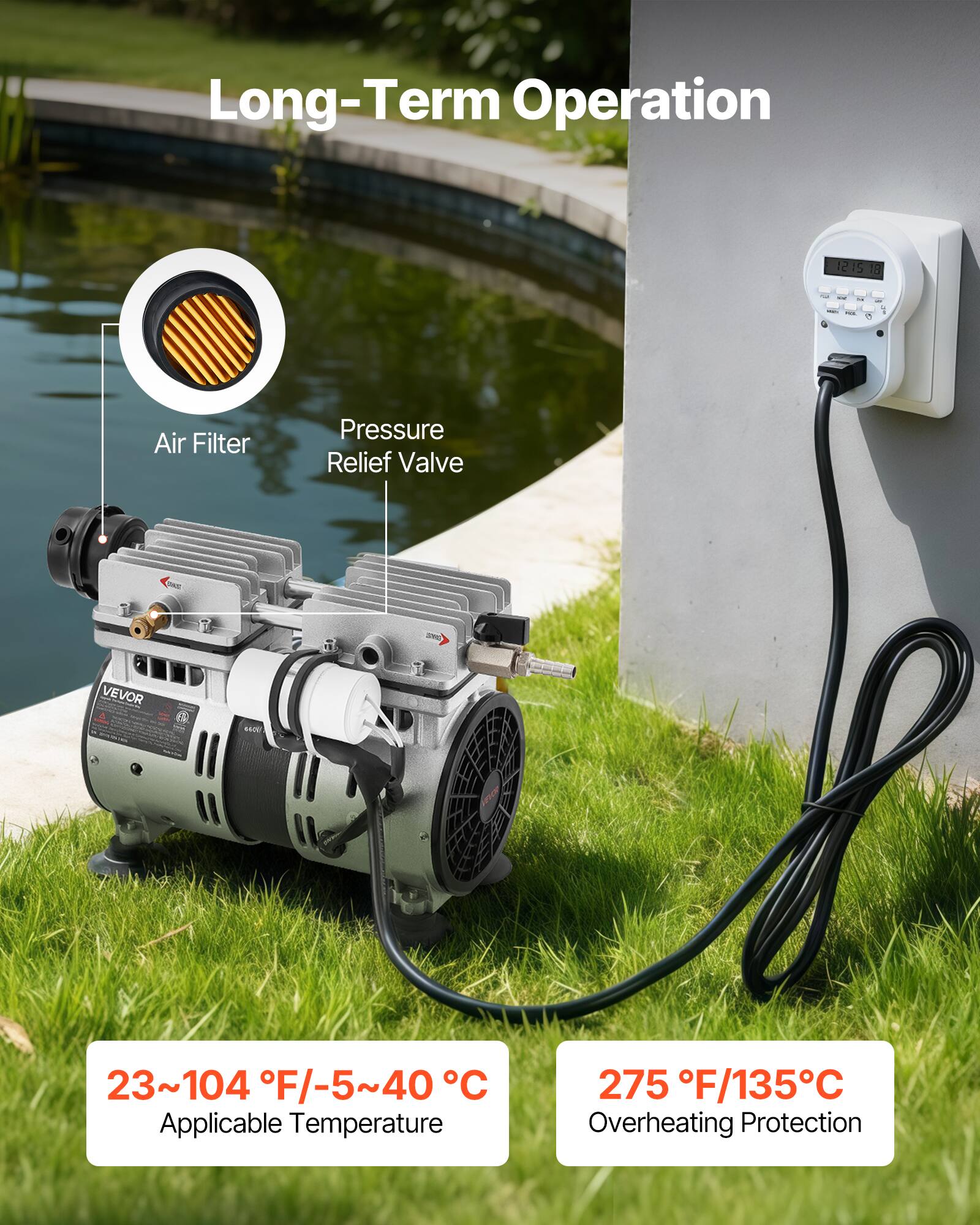 VEVOR Pond Aerator,5.2CFM 3/4 HP Air Compressor,Lake Aerator for Ponds ...