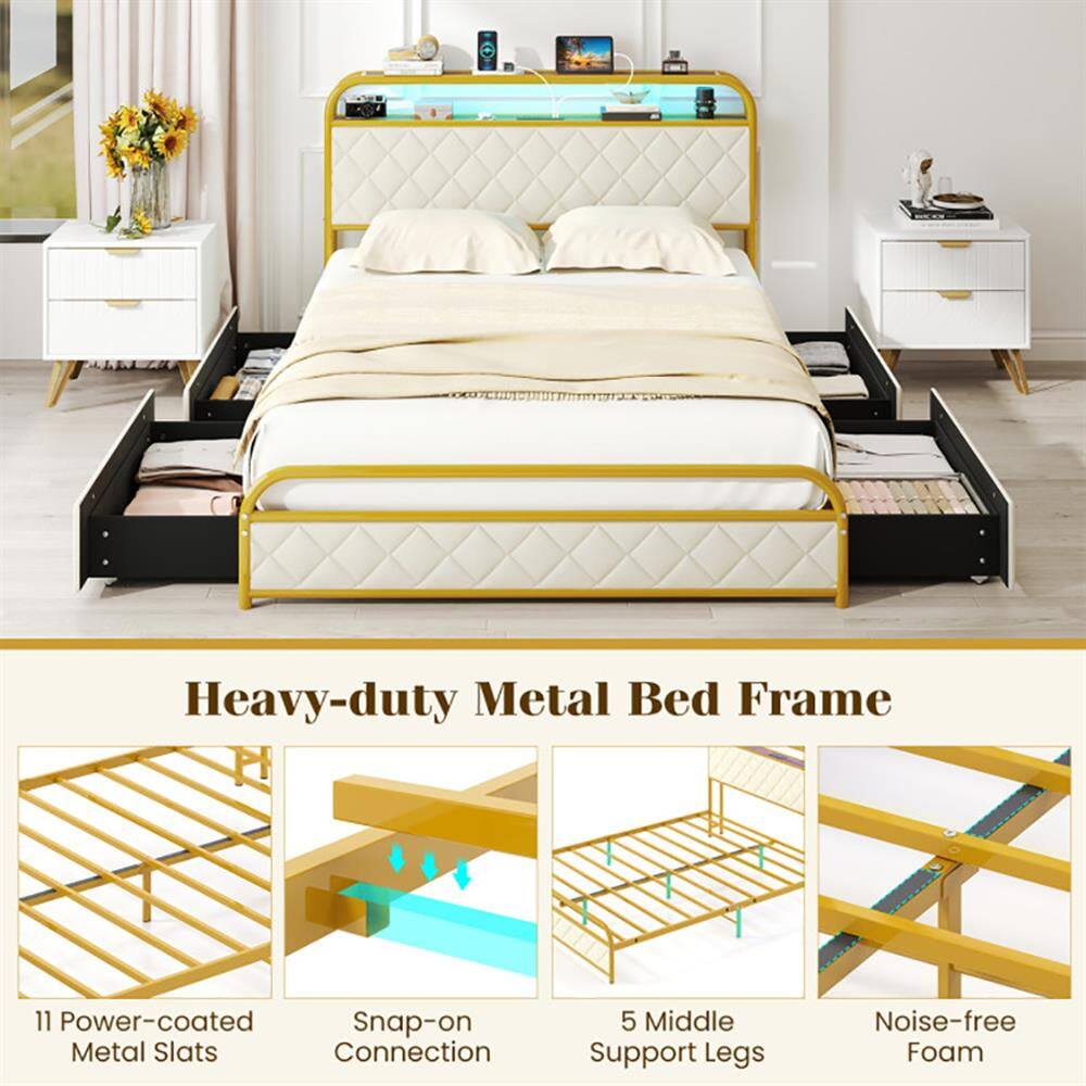 Heavy-duty Metal Bed Frame

11 Power-coated Metal Slats

Snap-on Connection

5 Middle Support Legs

Noise-free Foam