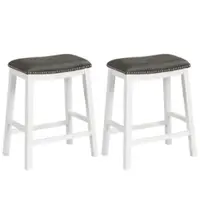Costway - 26-Inch Bar Stool Set of 2 Counter Height Saddle Stools with Upholstered Seat - Gray+White - Front_Zoom