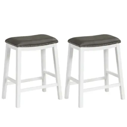 Front. Costway - 26-Inch Bar Stool Set of 2 Counter Height Saddle Stools with Upholstered Seat - Gray+White.