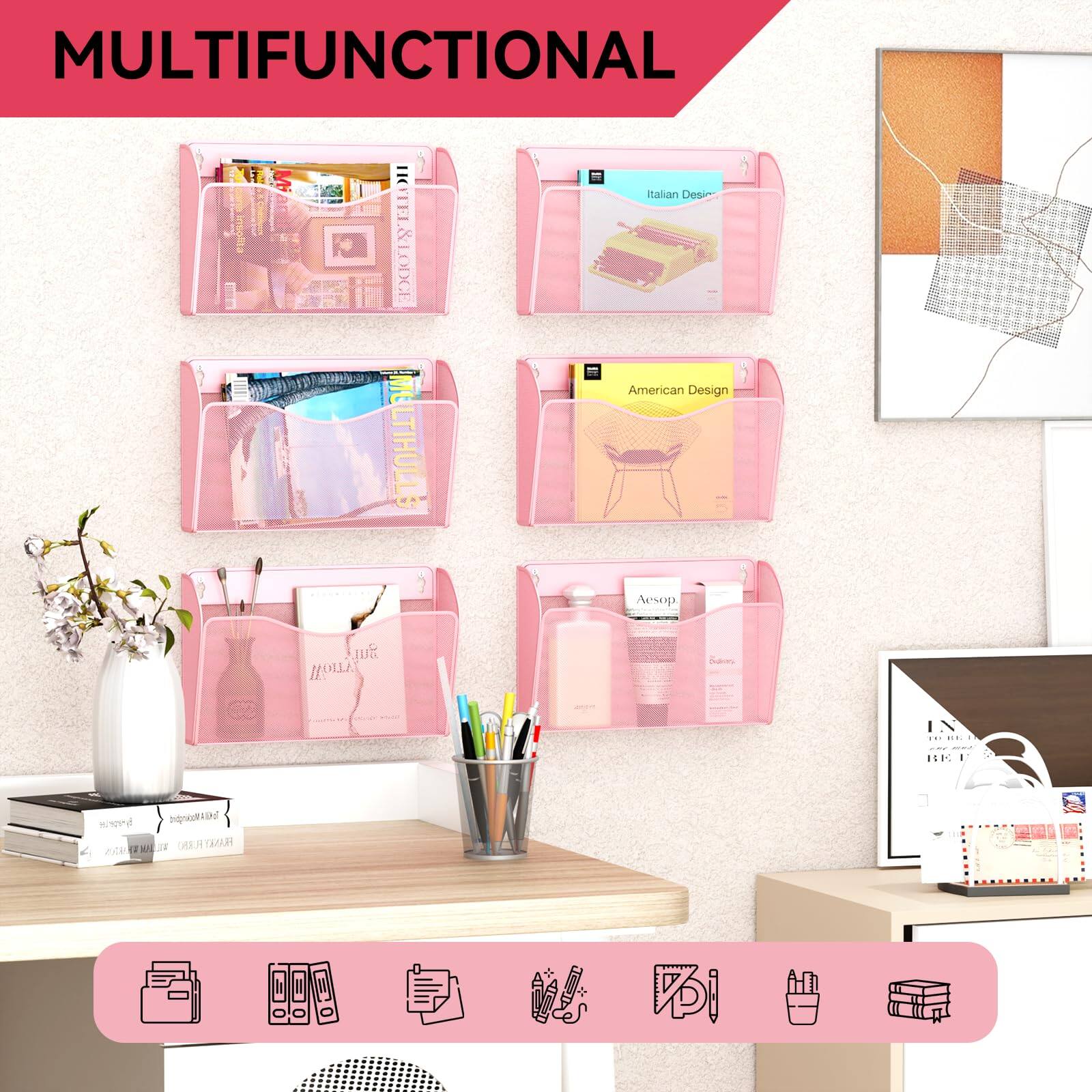 Dapper Styles 3 Single Pocket Wall File Holder Mesh Hanging Folder ...