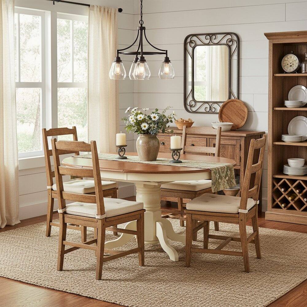 Alt View 1. FurniFact - Oval Dining Table - Buttermilk And Cherry.