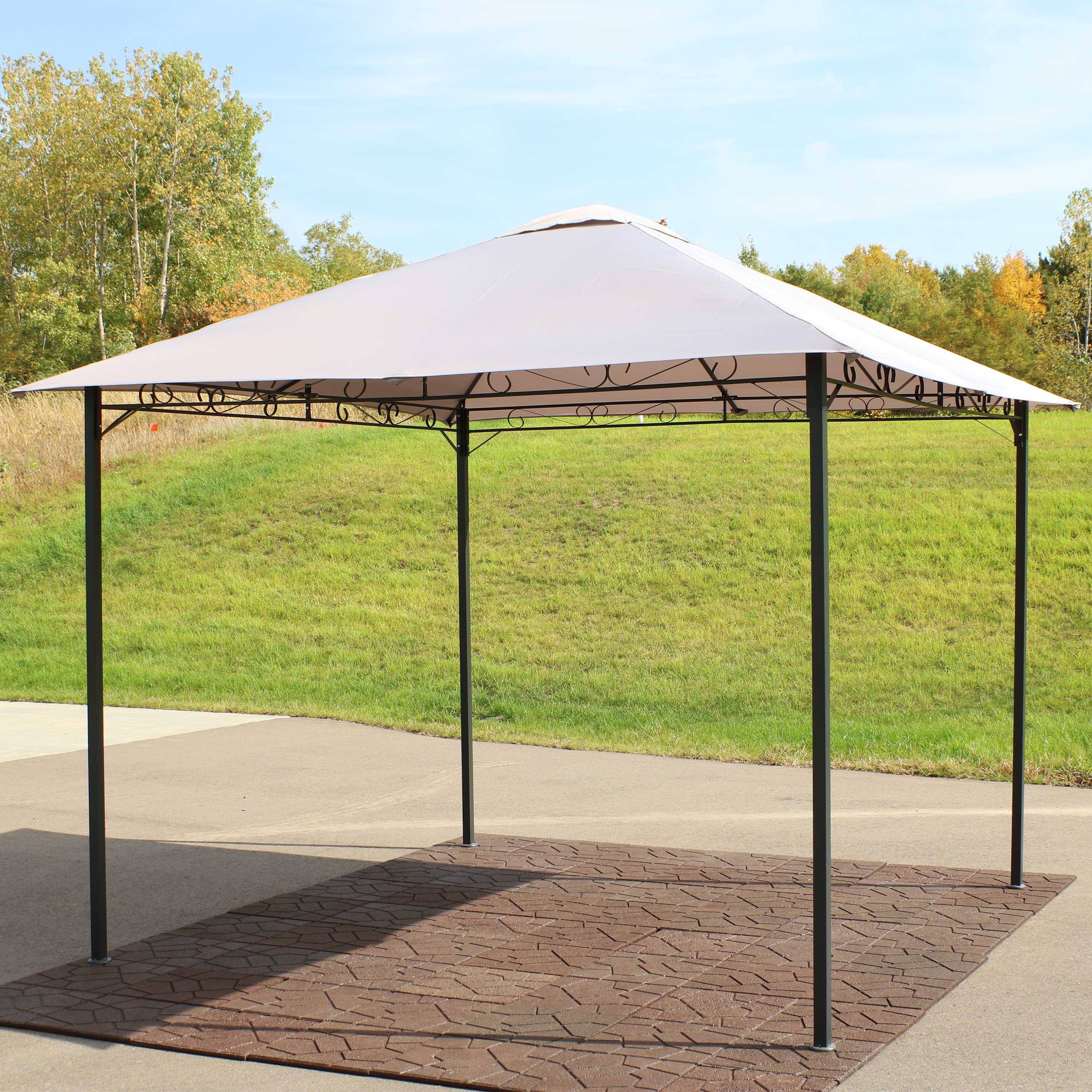 Alt View 3. Sunnydaze - 10 ft x 10 ft Steel Gazebo with Polyester Canopy Top - Grey.