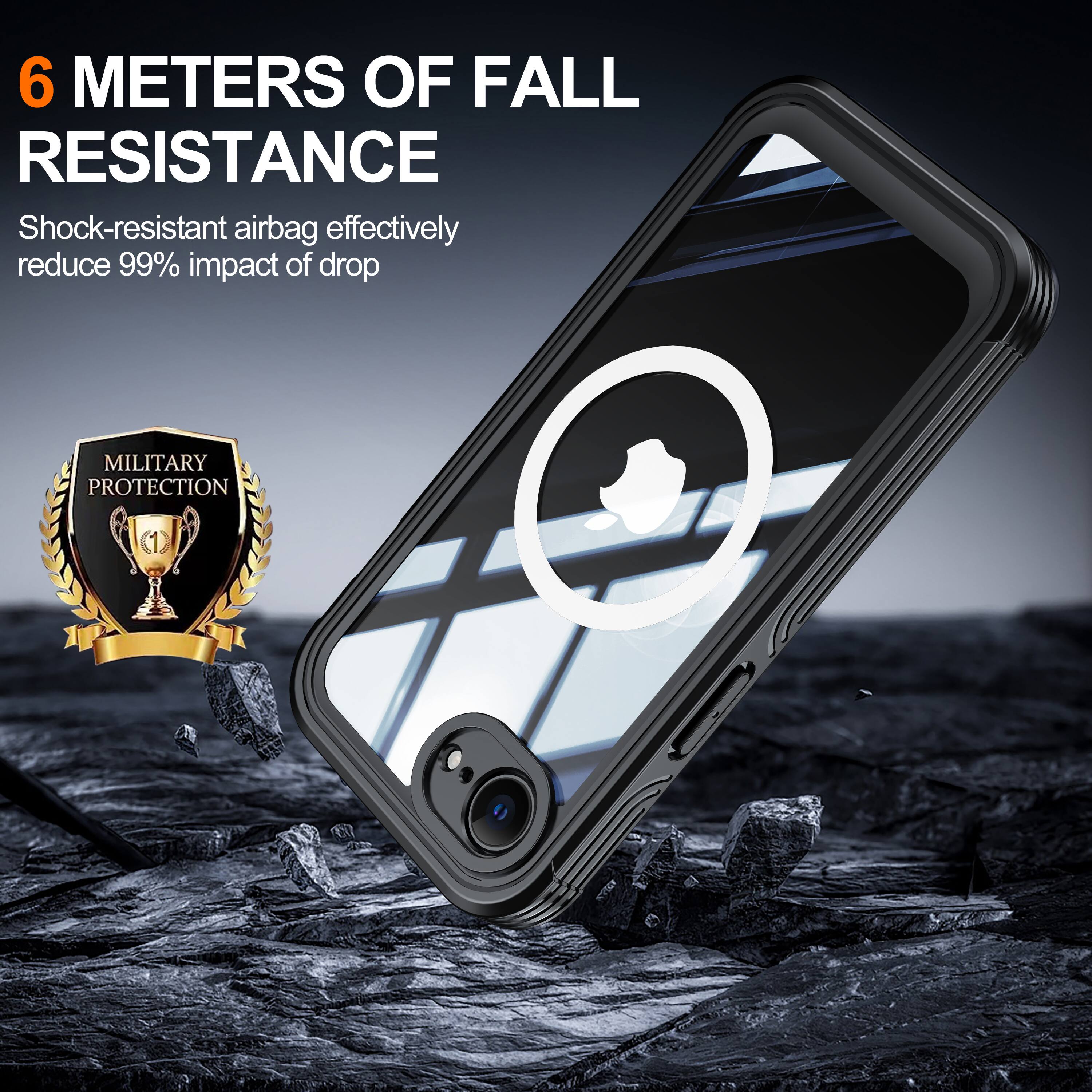 6 METERS OF FALL RESISTANCE

Shock-resistant airbag effectively reduce 99% impact of drop

MILITARY PROTECTION