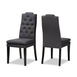Baxton Studio - Dylin Modern and Contemporary Fabric Upholstered Button Tufted Wood Dining Chair Set - Charcoal