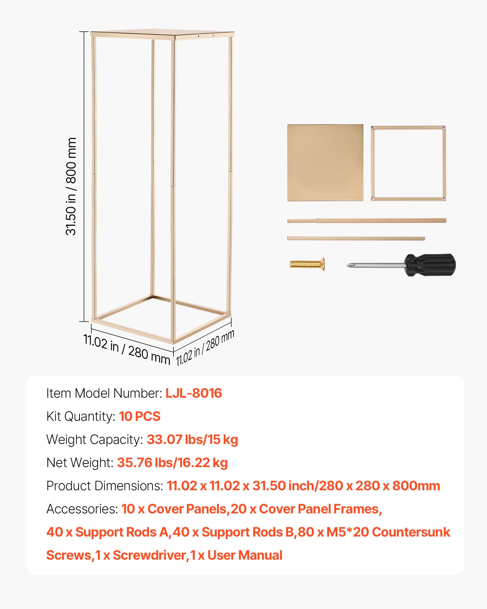 VEVOR - Wedding Flower Stand, 10PCS 31.5-inch Column Flower Stand, Floral Stands with Metal Laminate, Rectangular Floral