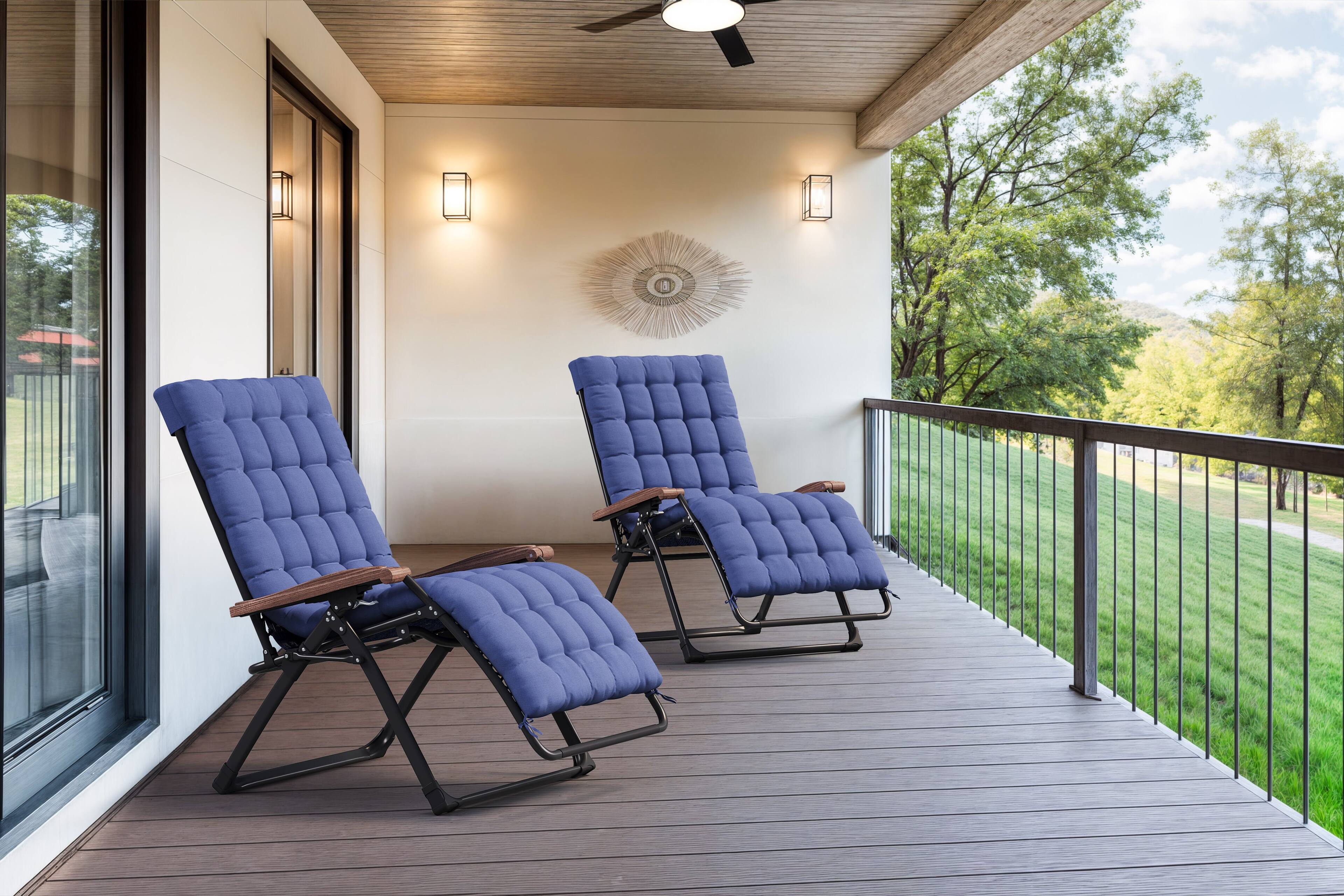 Alt View 1. PURPLE LEAF - ExtraWide Patio Reclining Chair Zero Gravity Chaise Lounge Folding Chair with Removable Cushion Adjustable Headrest - Navy Blue.