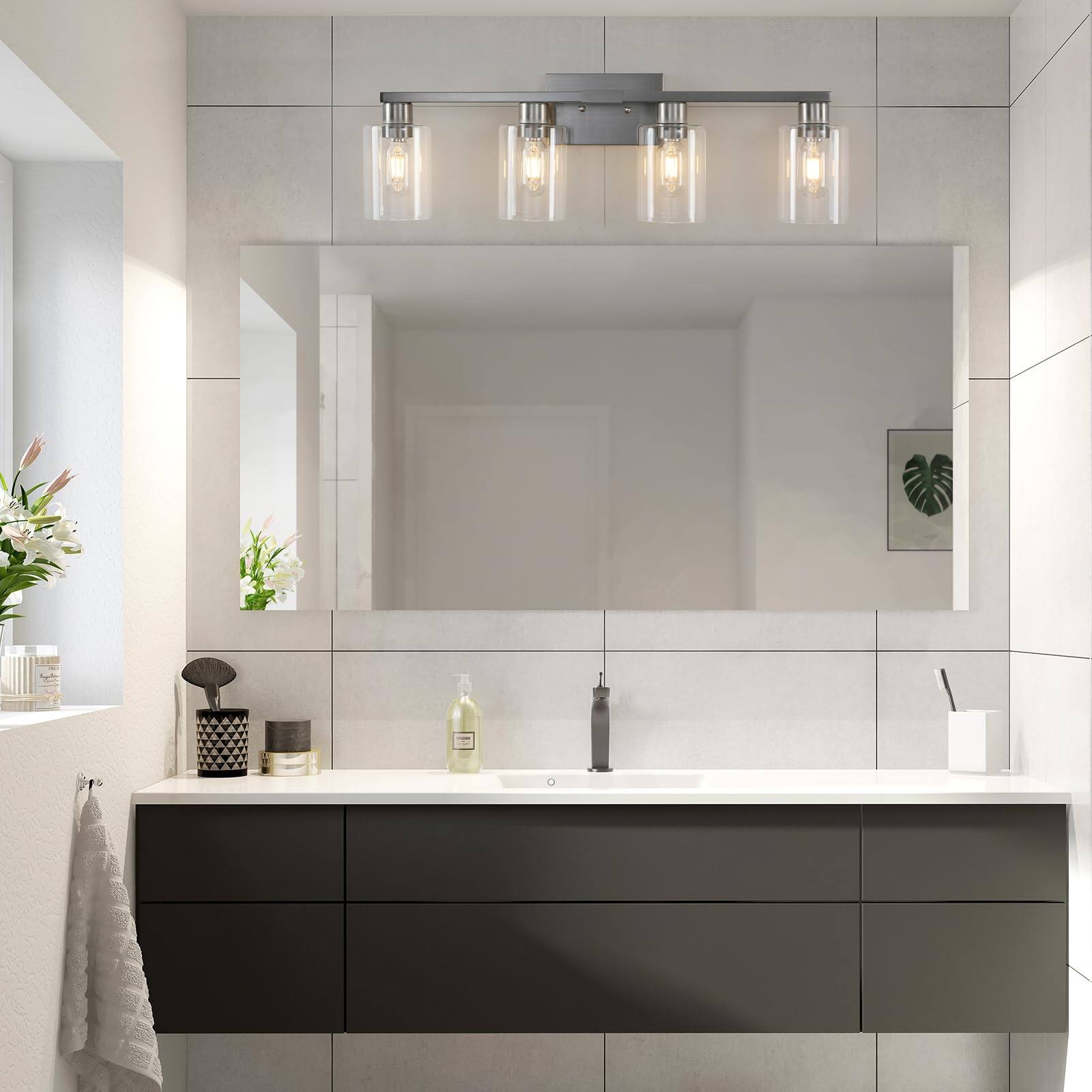 Back. Dazzling Pops - Light Bathroom Fixtures Brushed Nickel Modern Vanity With Clear Glass Shade Lighting Over Mirror Lights For - Brushed Nickel 2 LIGHT(2 PACK).