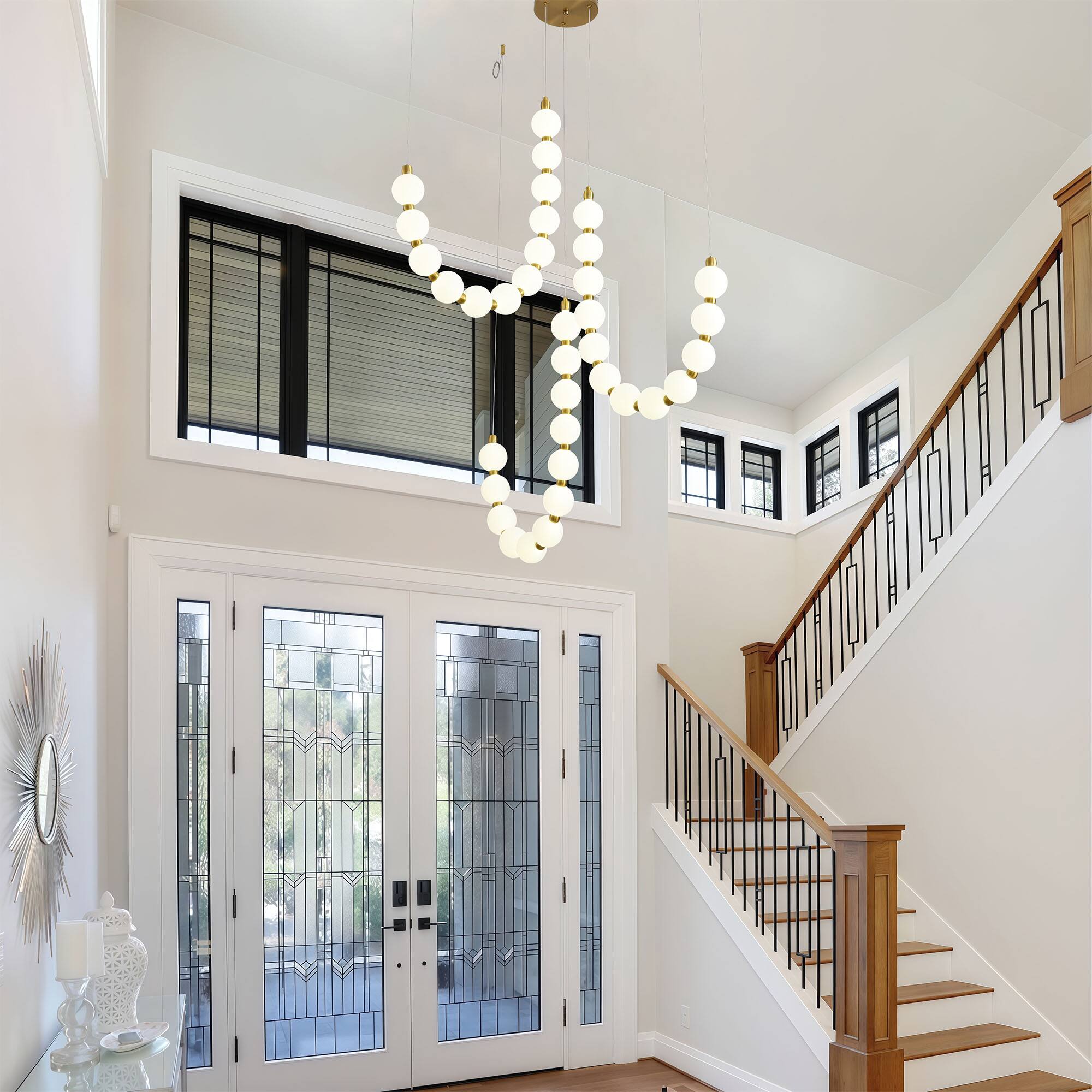 Alt View 1. RYHNUYNE - Modern Antique Gold LED Chandelier, 36 Light Acrylic Globe Pendant Light, Adjustable Hanging for Living Dining Bedroom - Gold.