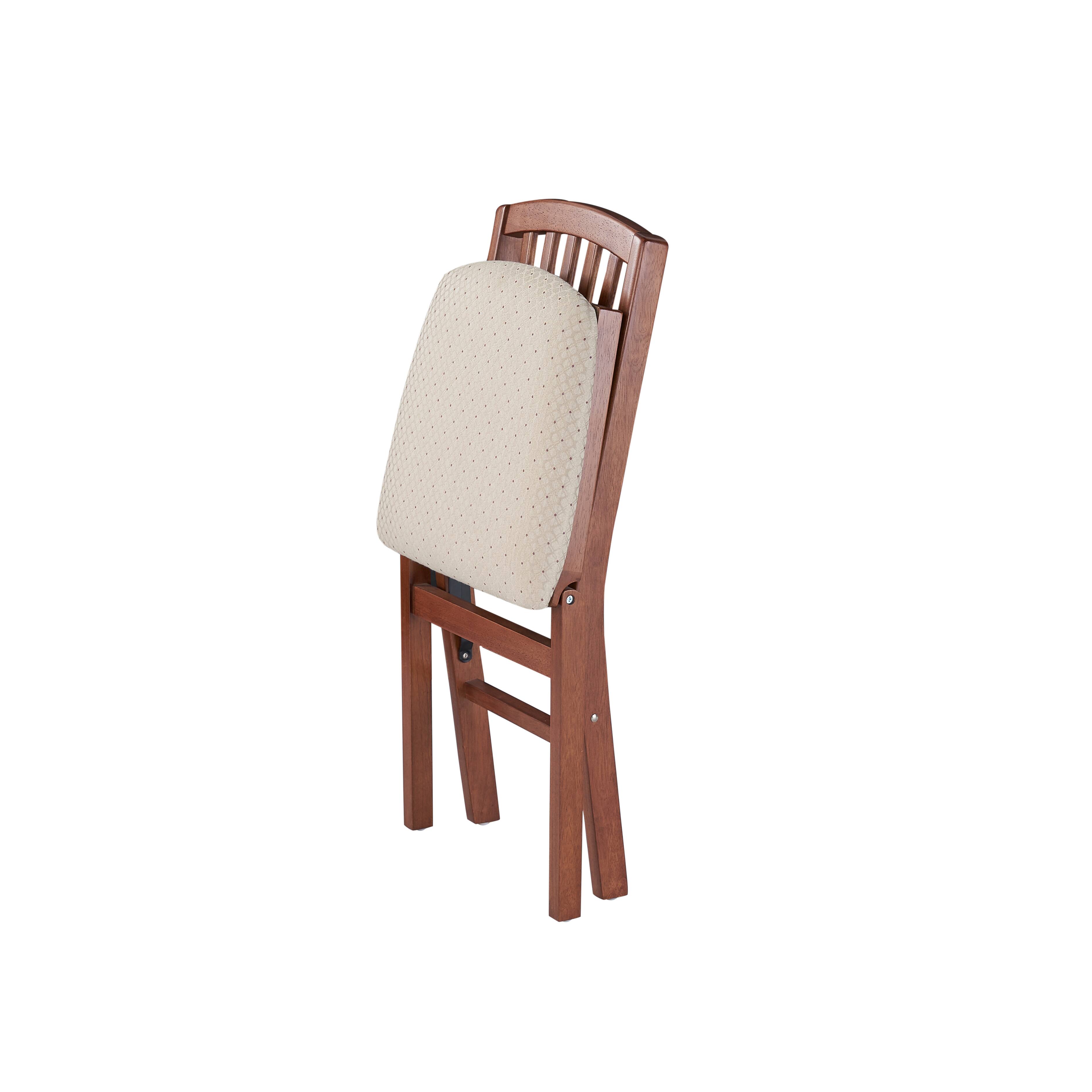 Left. Stakmore - Stakmore Mission Fusion Folding Chair, Cherry Frame with Blush Fabric (Set of 2) - Brown.