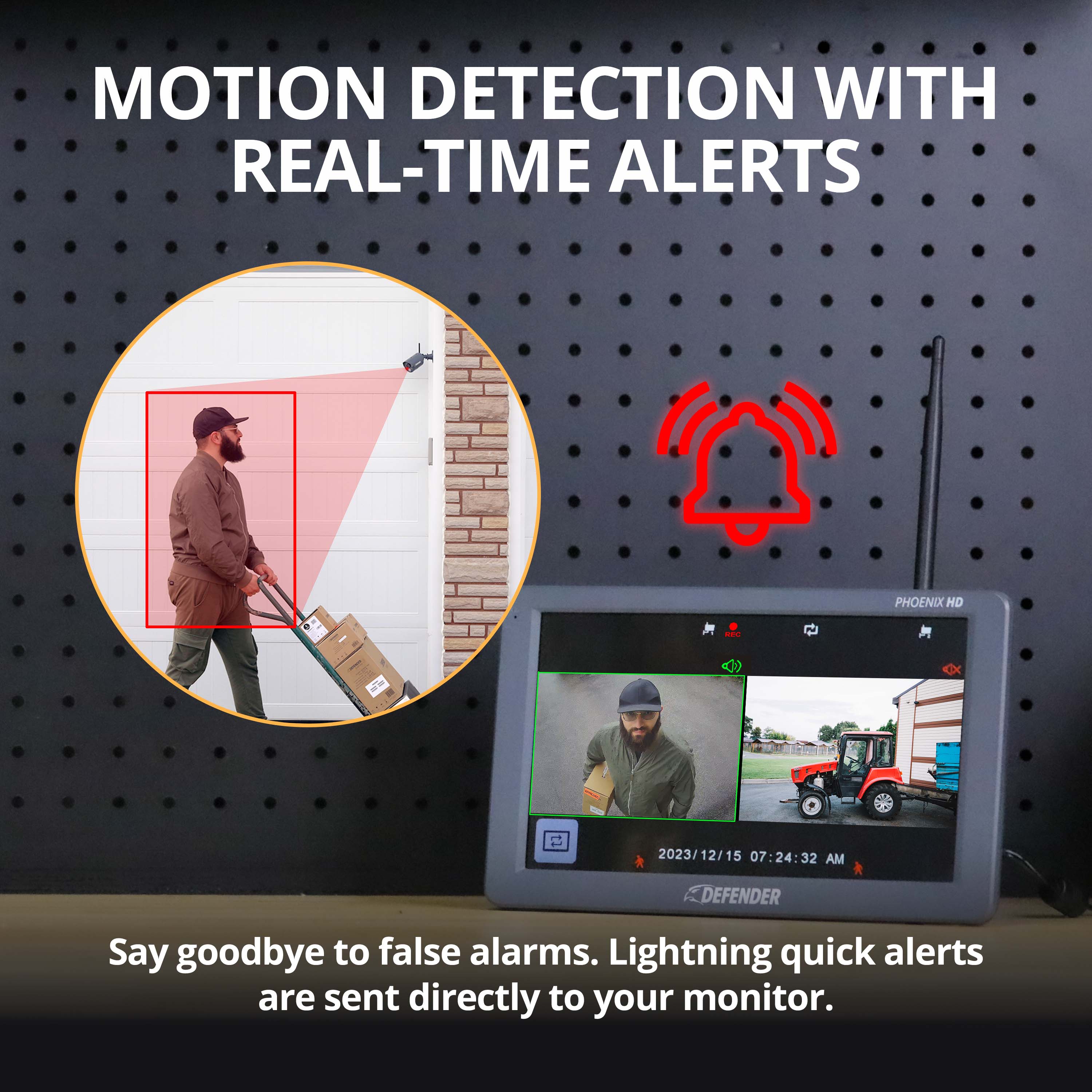 Motion Detection with Real-Time Alerts: Say goodbye to false alarms. Lightning quick alerts are sent directly to your monitor.
