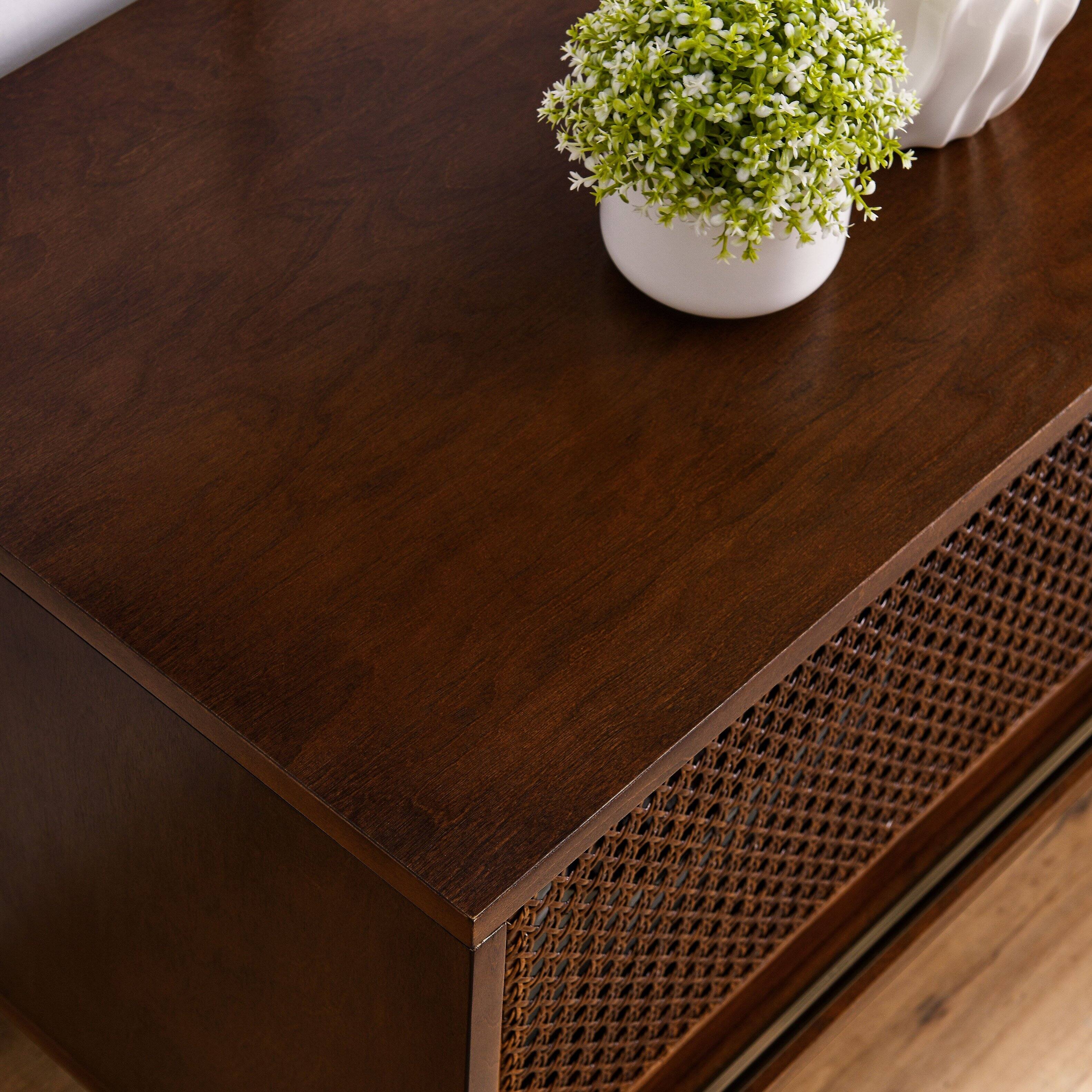 Alt View 2. APRILSOUL - 59 Inch Mid Century Modern Rattan TV Stand for 65 Inch Media Room Solid Wood Feet and Rattan Cabinet Doors Dark Wood - Walnut.