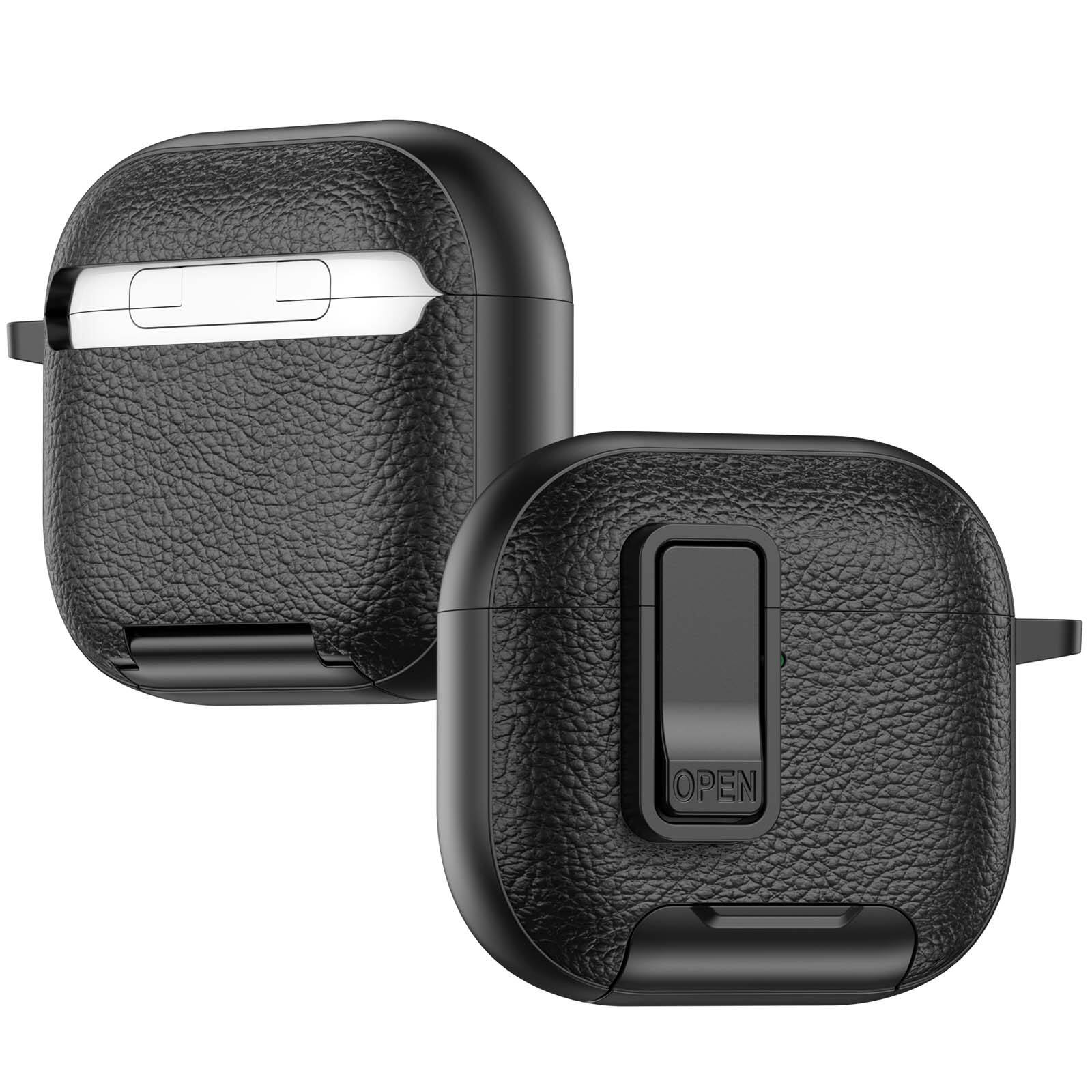 Alt View 2. Dteck - Earphone Case for Apple Airpods 4th Gen with Phone Holder & Keychain,Leather Texture Earbuds Cover for Man Women - Whiteblack.