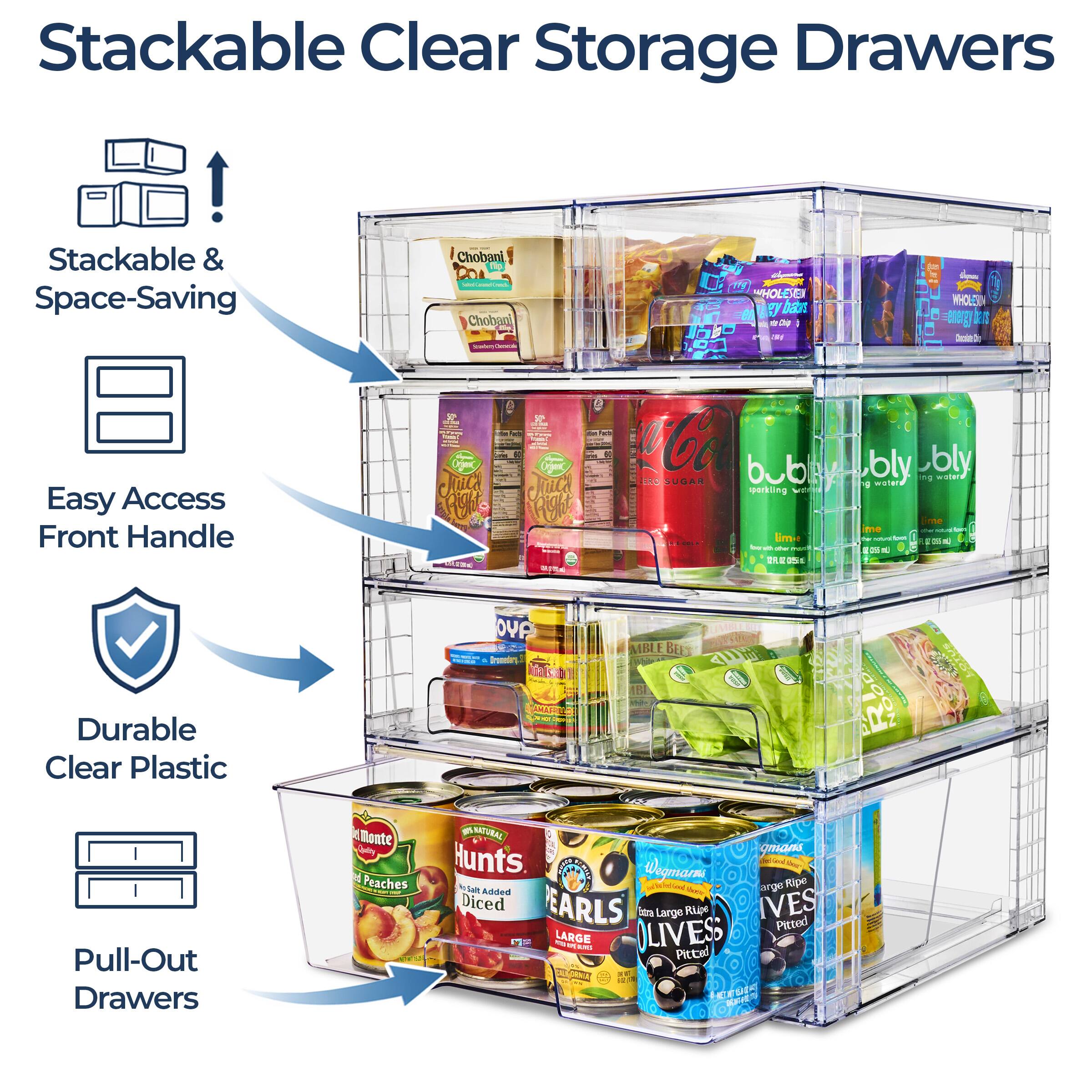Stackable Clear Storage Drawers

Stackable & Space-Saving

Easy Access Front Handle

Durable Clear Plastic

Pull-Out Drawers
