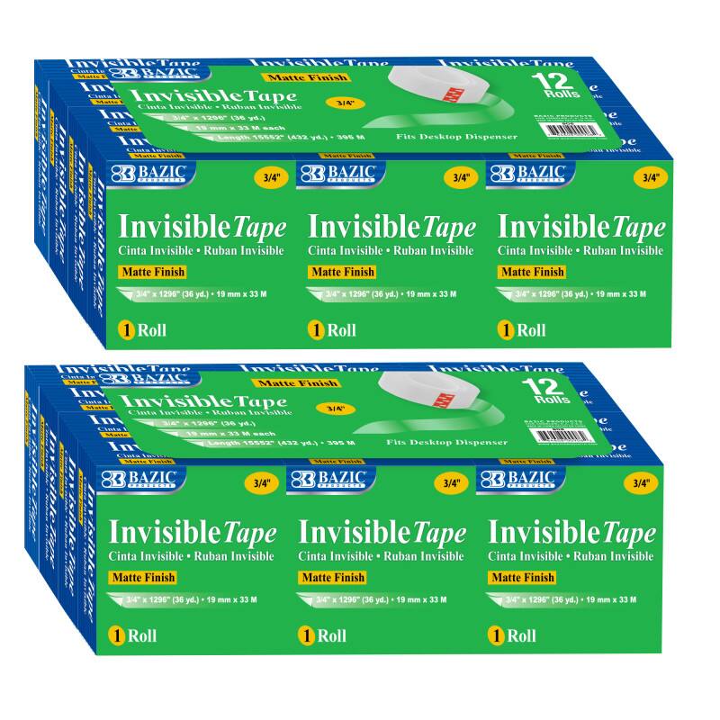 BAZIC Products - Tape Refill, Invisible Tape, 12 Rolls Per Pack, 2 Packs