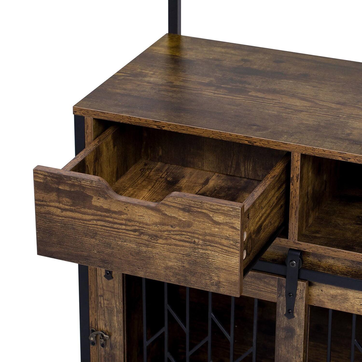 Alt View 1. Pefilos - 31" Multi-Functional Dog Crate with Storage for Kitchen, Rustic Dog Kennel with Cup Board and Drawers.