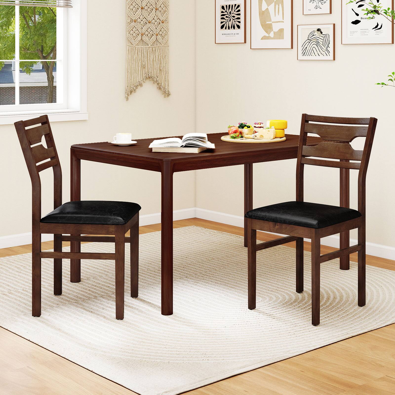 Alt View 4. Gymax - Gymax Dining Chair Set of 4 w/ Rubber Wood Frame Padded Seat Curved Backrest - Brown.