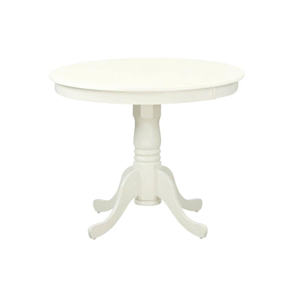 Front. FurniFact - Elegant Round Small Dining Table – White Finish, Ideal for 2 or 4 - Linen White.