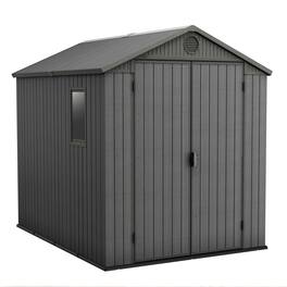 Keter - Darwin 6 Foot x 8 Foot Outdoor Garden Tool Storage Shed w/Window, Graphite - Gray