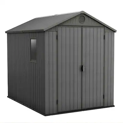Front. Keter - Keter Darwin 6 Foot x 8 Foot Outdoor Garden Tool Storage Shed w/Window, Graphite - Gray.