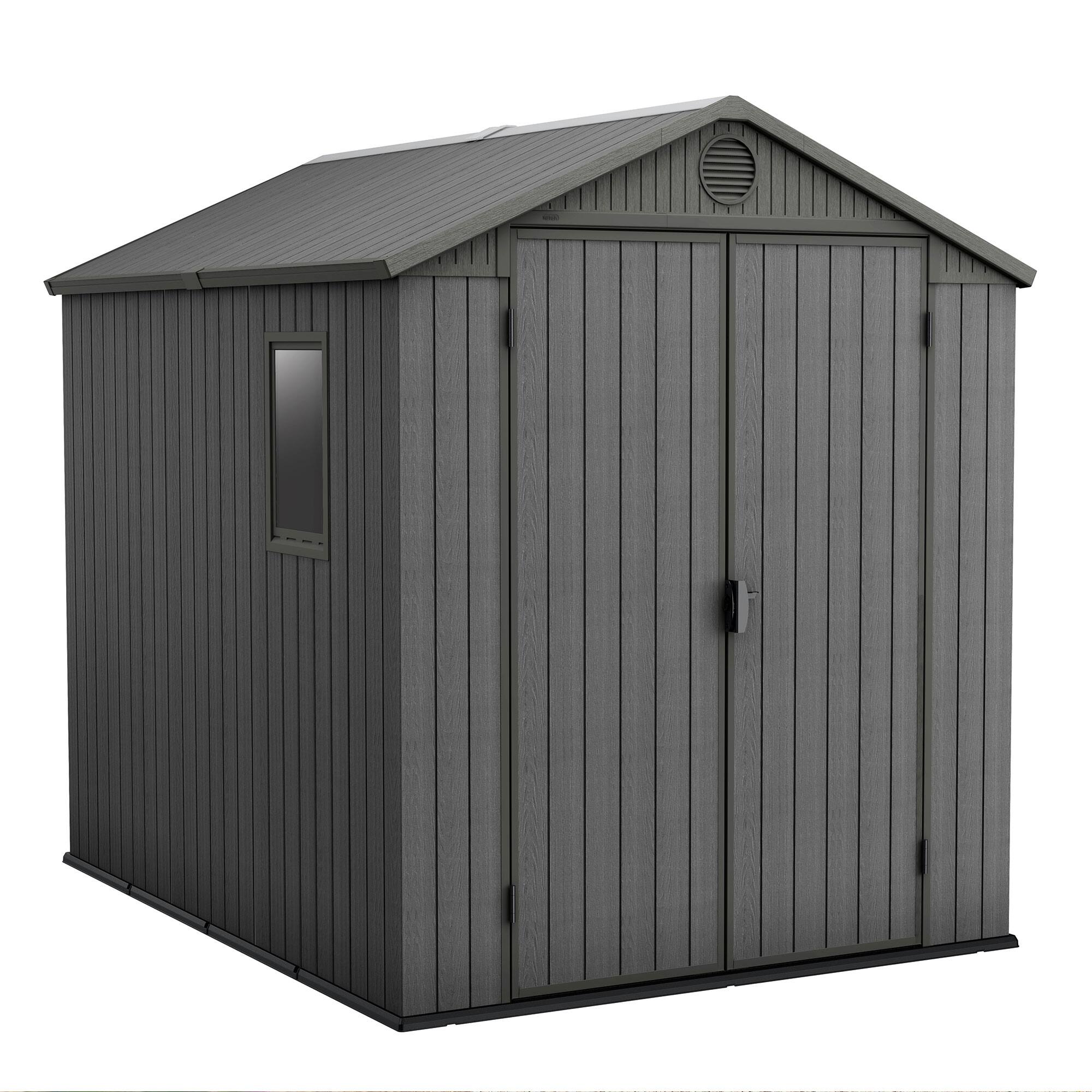 Front. Keter - Keter Darwin 6 Foot x 8 Foot Outdoor Garden Tool Storage Shed w/Window, Graphite - Gray.