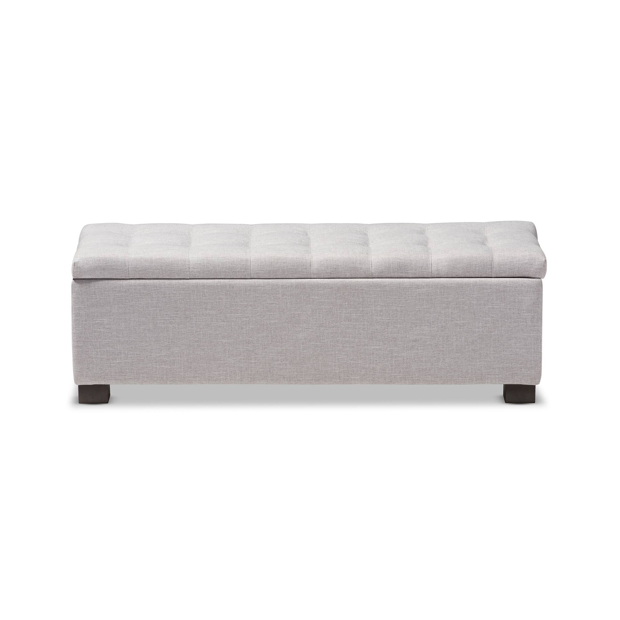 Left. Baxton Studio - Roanoke Modern and Contemporary Fabric Upholstered Grid-Tufting Storage Ottoman Bench - Grayish Beige.