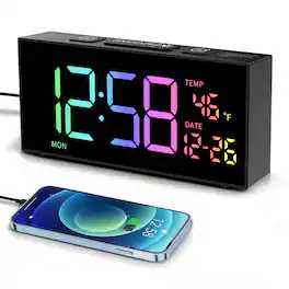 Dazzed Corner - Alarm Clocks, Digital Clock with Date Temperature and Weekday - Black