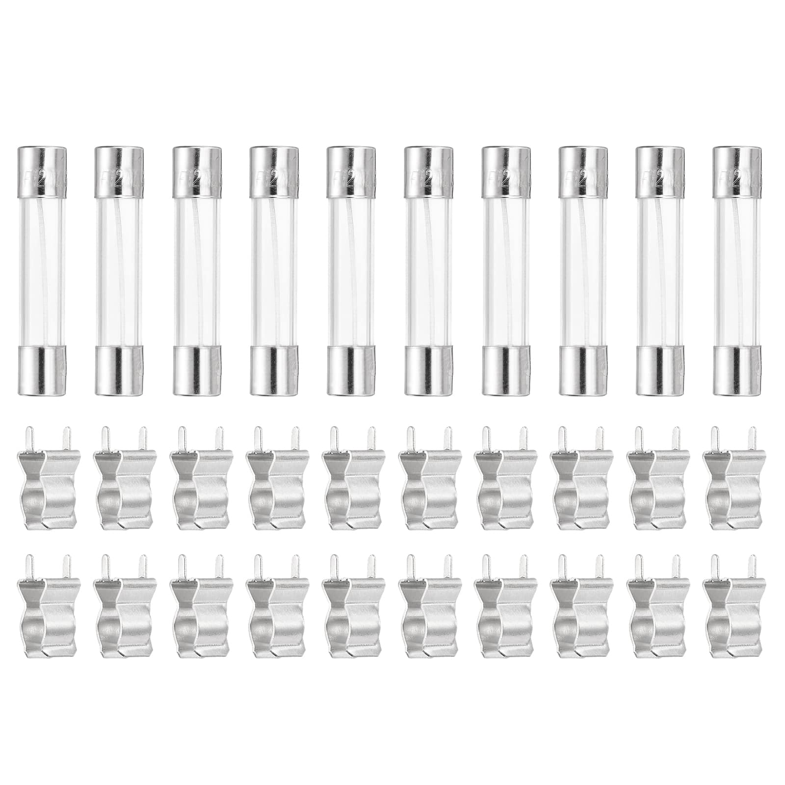Unique Bargains - Glass Tube Fuses, 6x30mm 12A 250V Quick Fast Blow Glass Cartridge Tube Fuse with 20pcs Safety Clip 10pcs