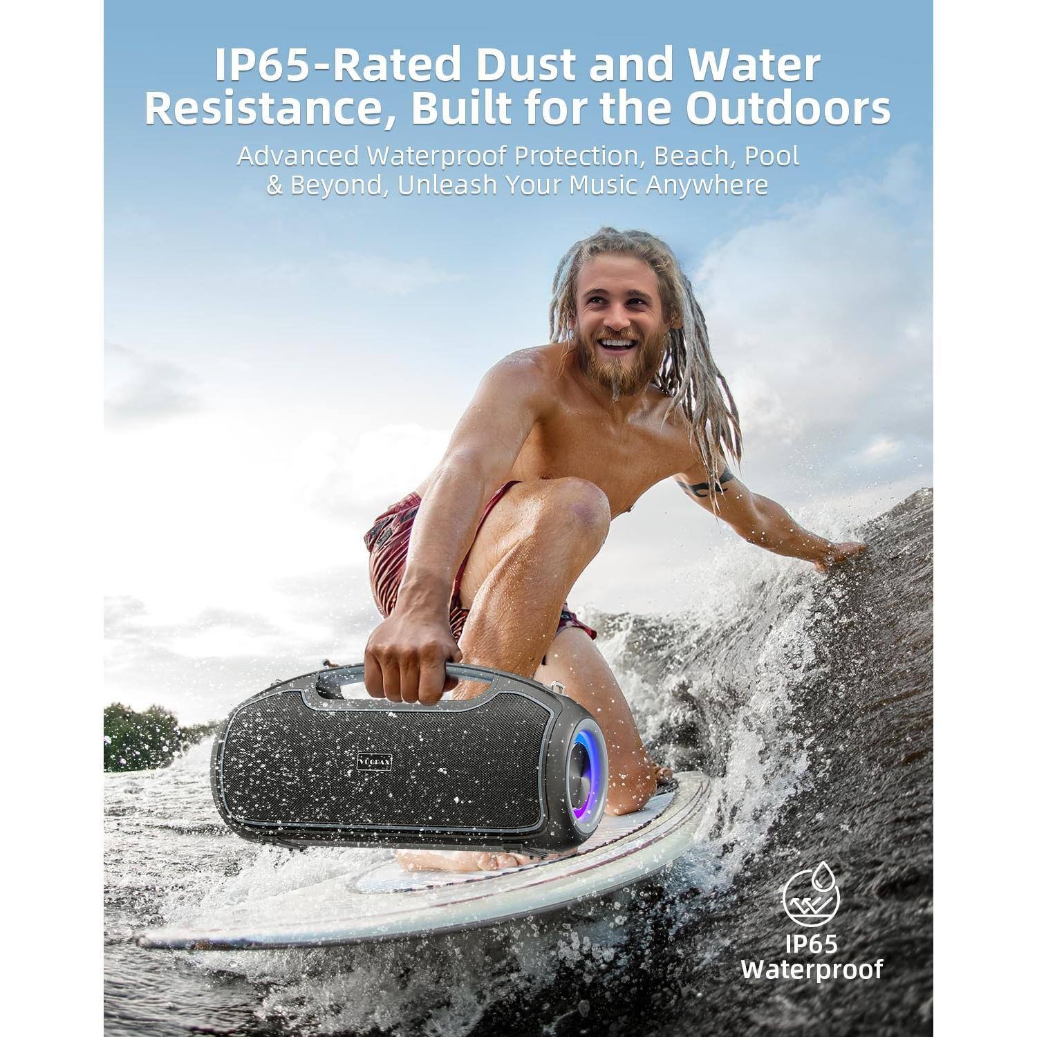 IP65-Rated Dust and Water Resistance, Built for the Outdoors

Advanced Waterproof Protection, Beach, Pool & Beyond, Unleash Your Music Anywhere

IP65 Waterproof