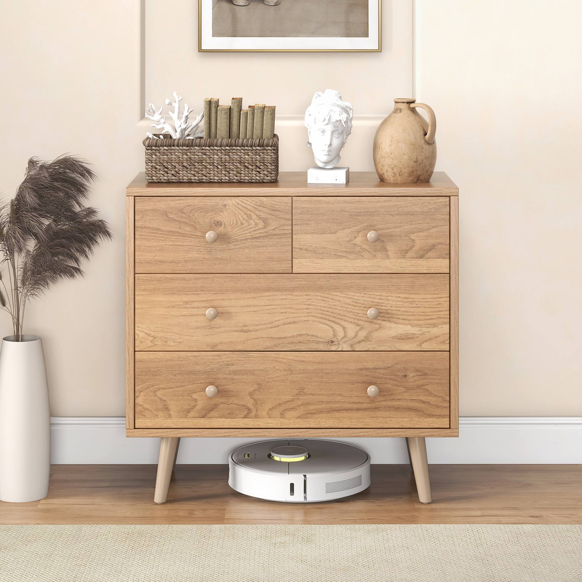Alt View 3. Gymax - Gymax 4-Drawer Dresser Chest Cabinet Storage Organizer Rubber Leg W/Anti-Toppling Kits - Natural.