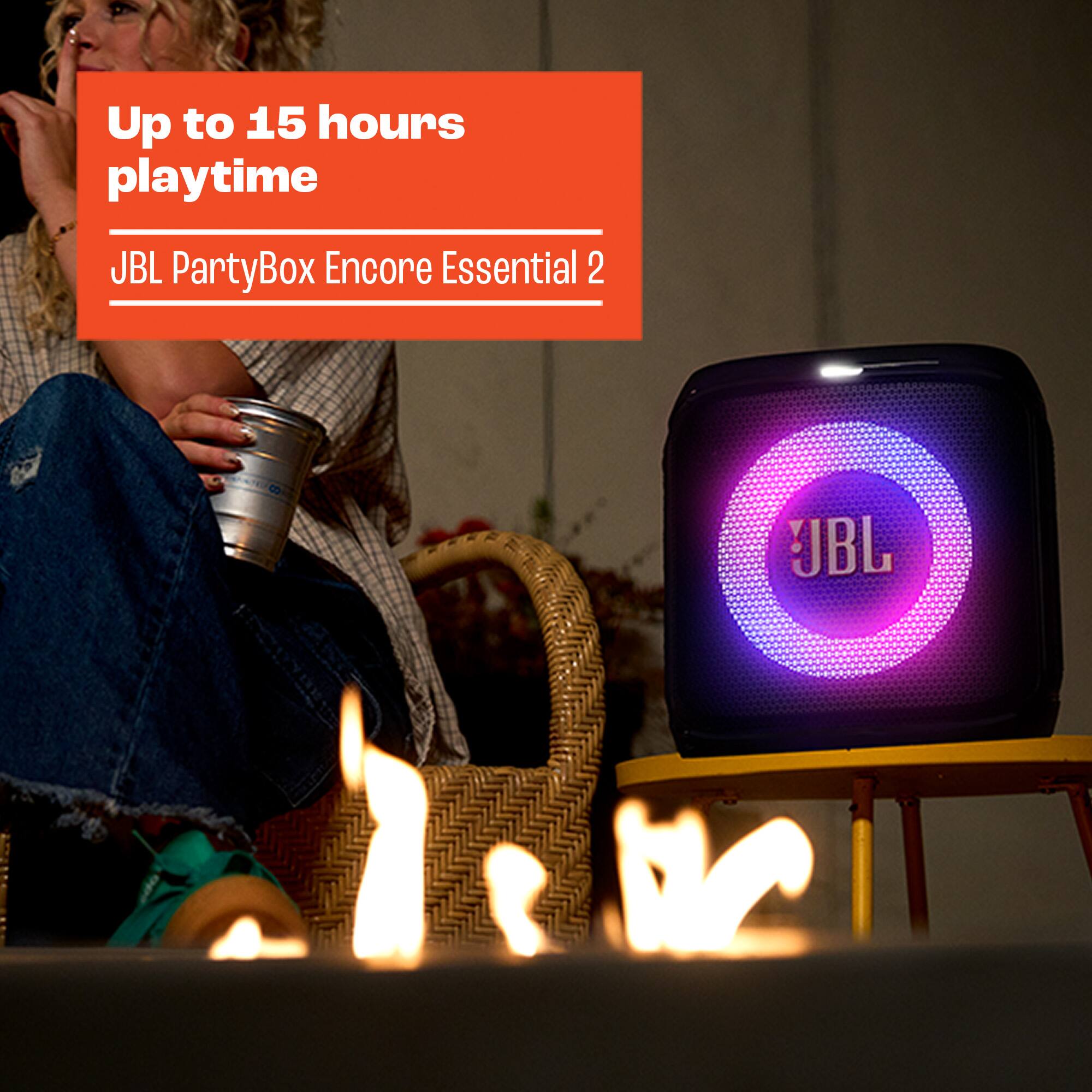 Up to 15 hours playtime  
JBL PartyBox Encore Essential 2