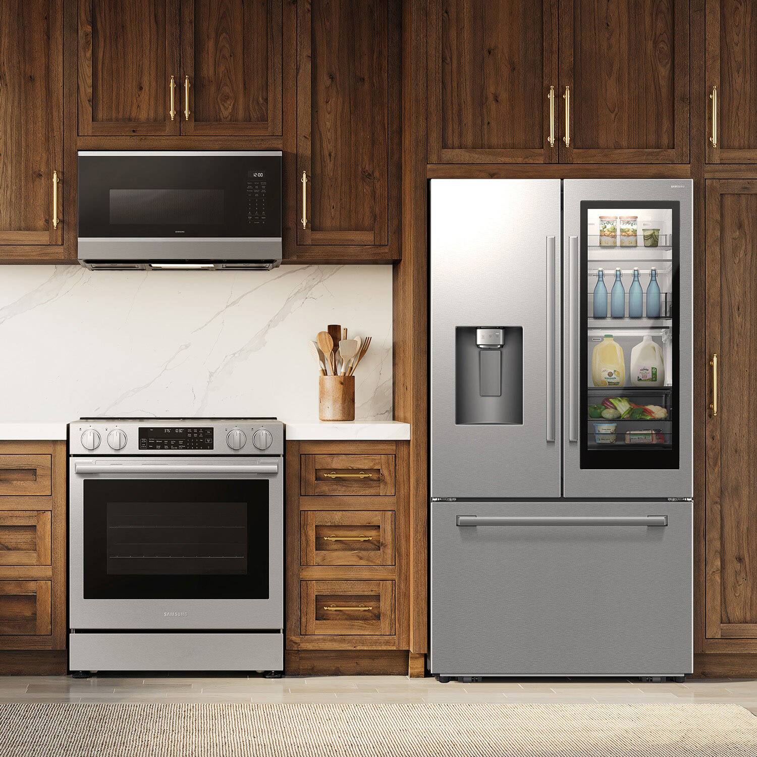 Alt View 20. Samsung - Bespoke AI 29 cu. ft. 3-Door French Door Refrigerator with Auto View & Zero Clearance Fit - Fingerprint Resistant Stainless Steel.