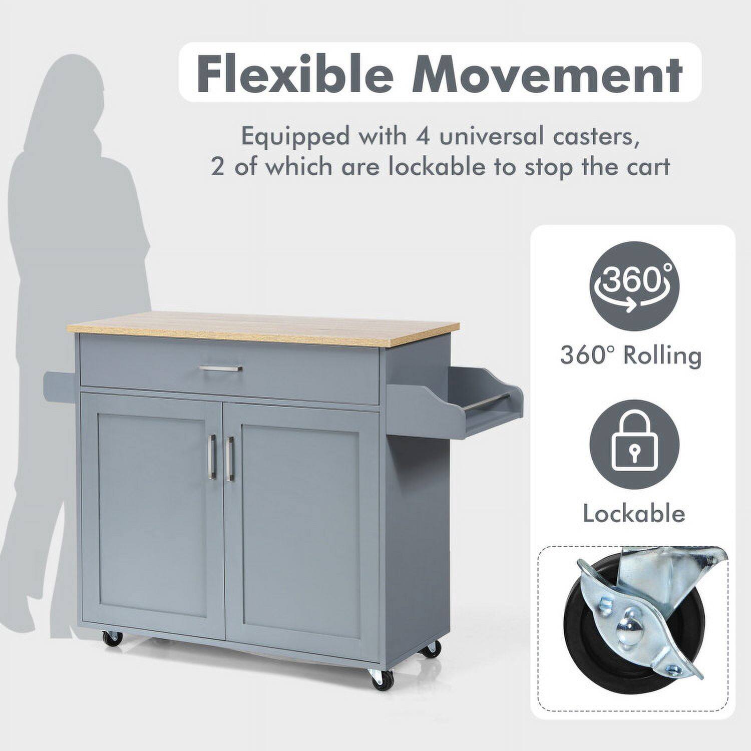 Flexible Movement  
Equipped with 4 universal casters, 2 of which are lockable to stop the cart  

360° Rolling  
Lockable