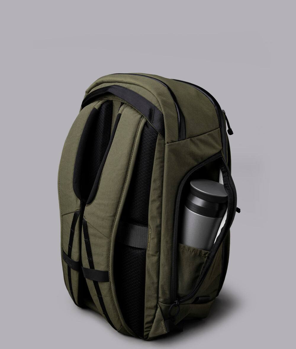 Back. ALPAKA - Traverse Backpack 30L & Flight Pouch Pro  Bundle,16" Laptop Travel Backpack with Quick-Access Passport Pocket - Green Axoflux 400D Ripstop Nylon.