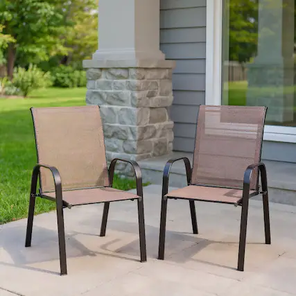 Front. Kadyn - 2 Pcs Patio Chairs Outdoor Dining Chair with Armrest-Brown, Outdoor Dining Chair for Outside Patio, All Weather - Brown.