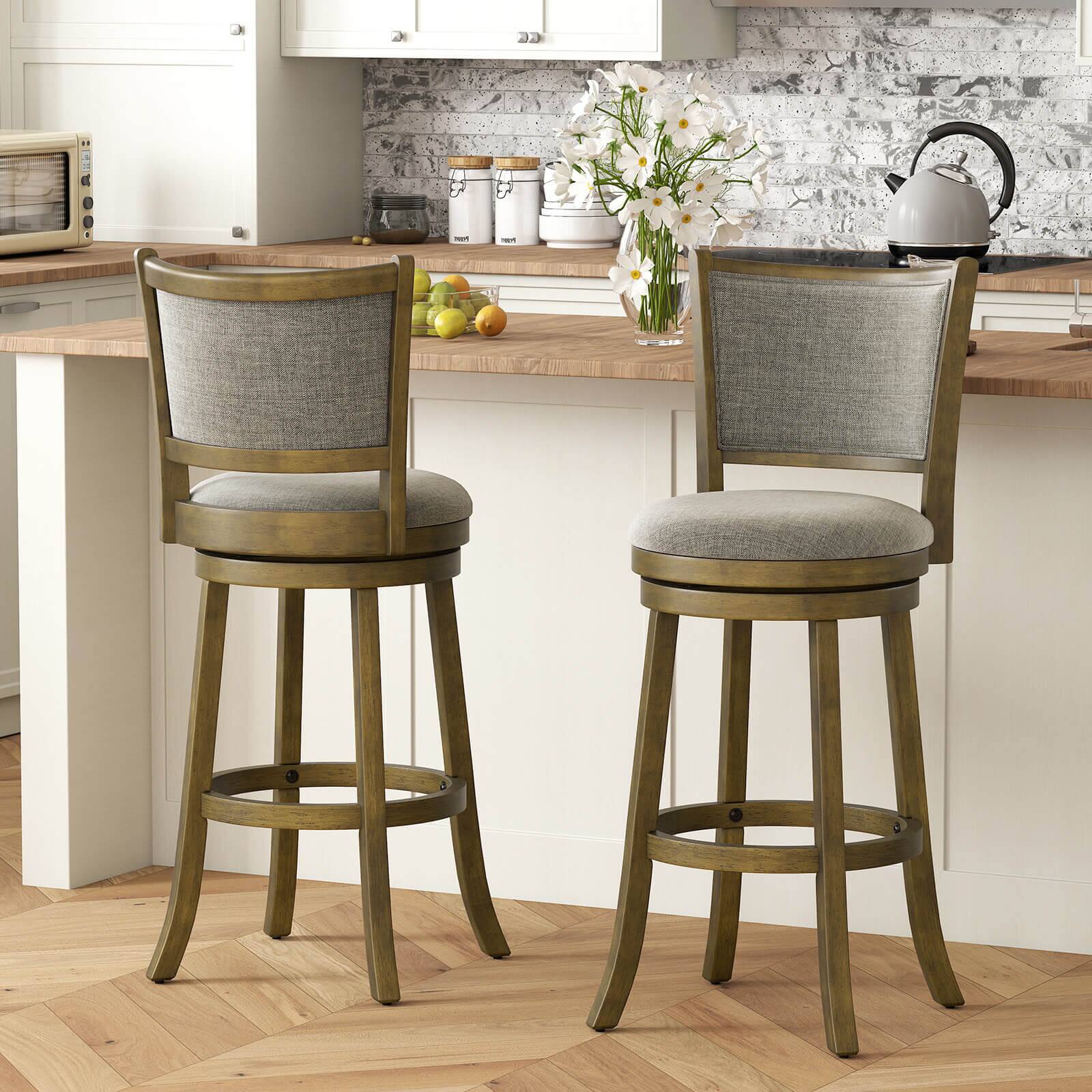 Alt View 4. Costway - Costway 30"Swivel Bar Stools Set of 4, with Backrests and Wood Frame,Upholstered Bar Chairs - Antique Gray,Light Gray.