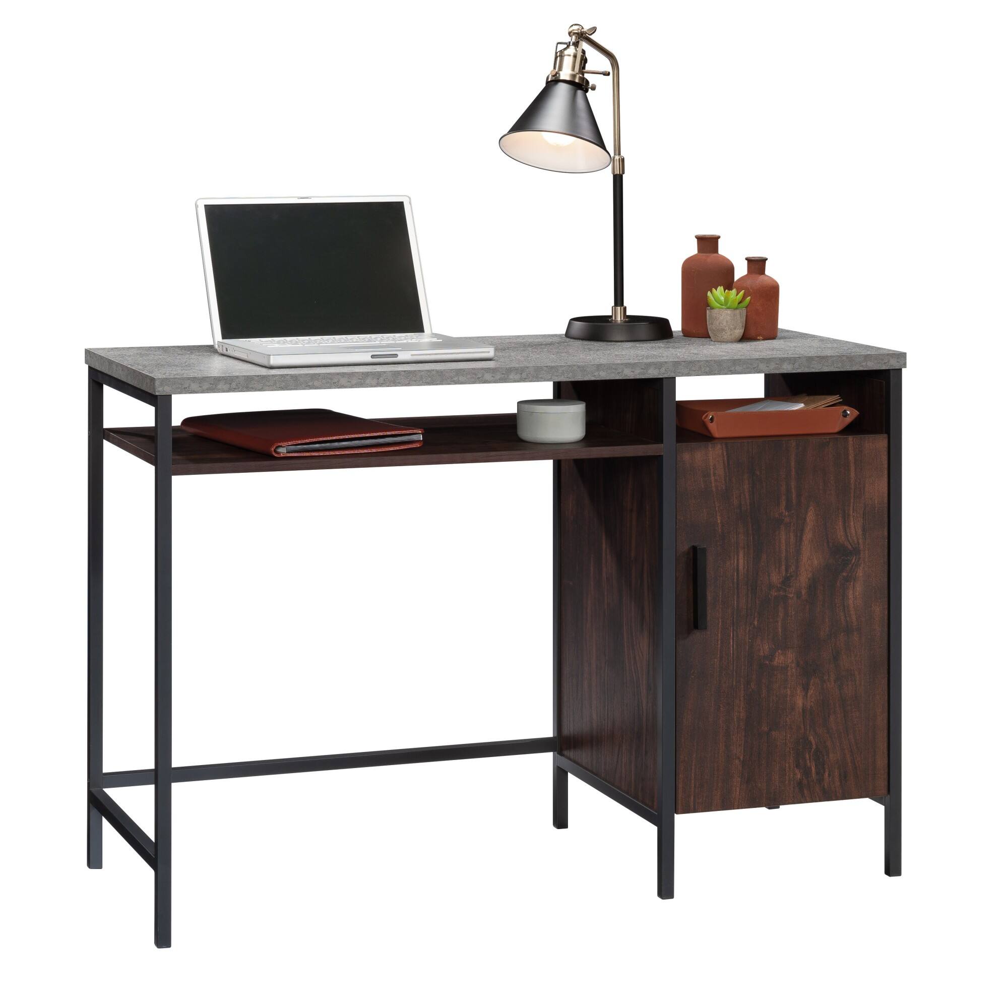 Front. Glintex - Office Computer Desk – 45" Industrial Workstation with Large Surface, Cubbyhole and Adjustable Shelf for Home Office Use - Dark Walnut.