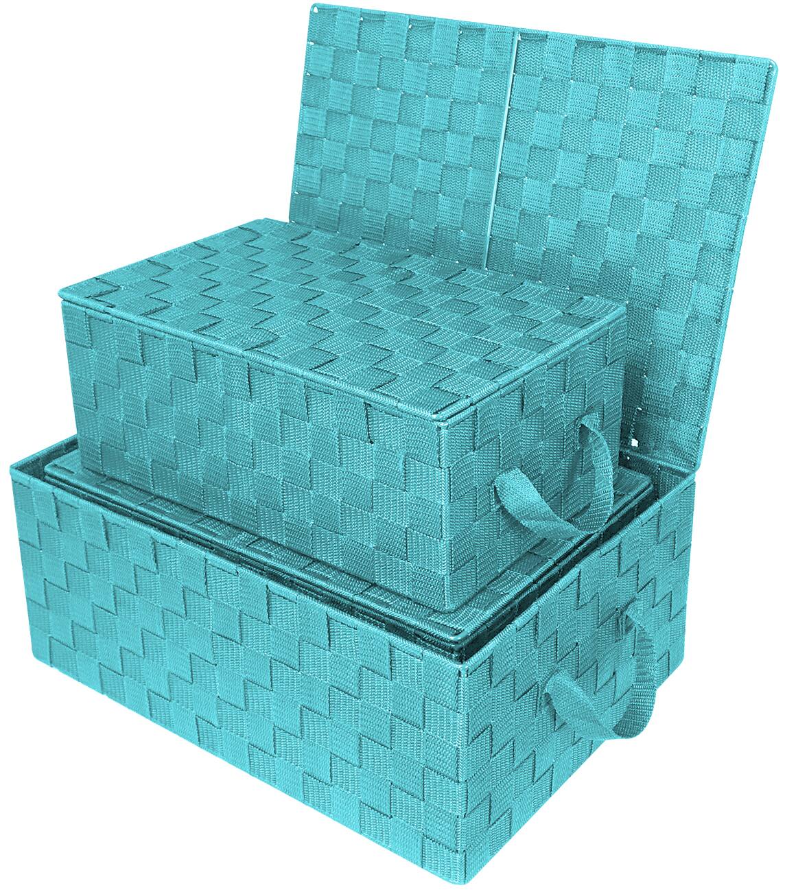 Angle. Sorbus - Sorbus Set of 3 Storage Baskets for Organizing with Lid, Mesh, Linen, Organizer Storage Baskets for Shelves - Blue.