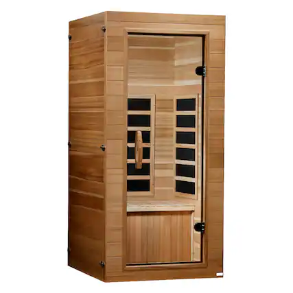 Front. Dynamic Saunas - Dynamic Saunas Elite 1 Person Compact Ultra Low EMF FAR Infrared Home Sauna - Natural.