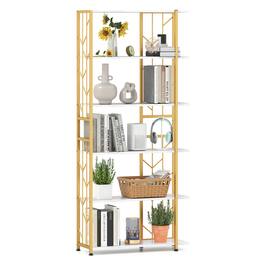 Gymax - 6-Tier Bookshelf w/Heavy-duty Metal Frame2 Anti-tipping Kits for Living Room - White