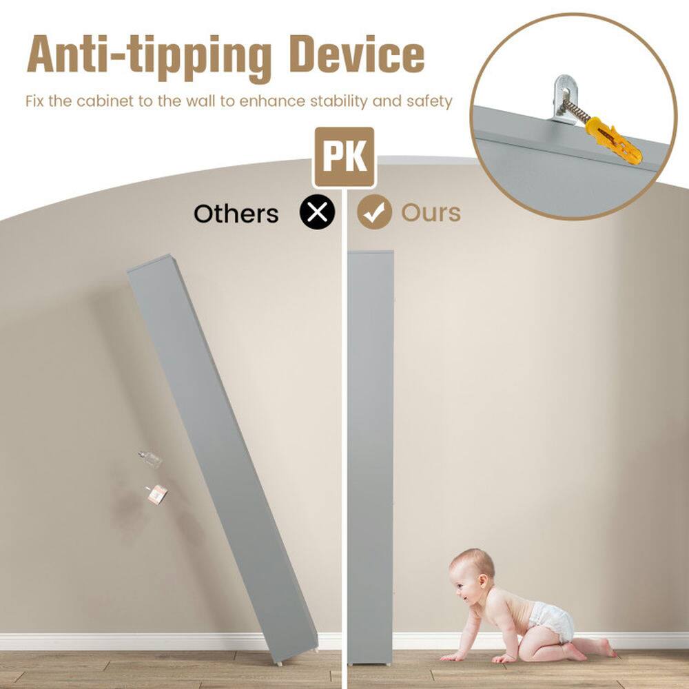 Anti-tipping Device  
Fix the cabinet to the wall to enhance stability and safety  

PK  
Others ❌  
Ours ✅