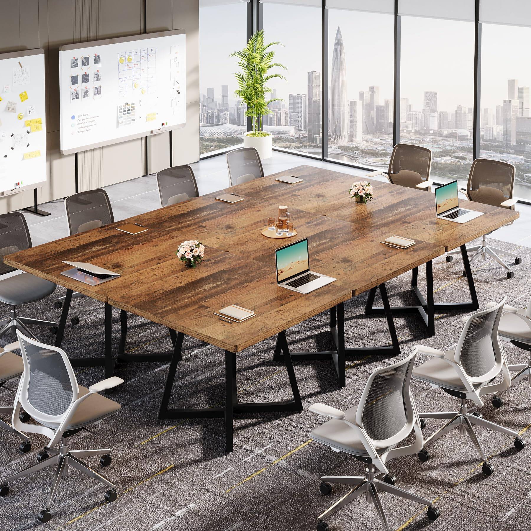 Alt View 3. Tribesigns - 31.5" Square Conference Table - Rustic Brown.
