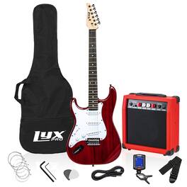 Lyxpro - 39" Left Handed Electric Guitar Kit with Amp, Picks, Strap, Tuner, Cable & Case - Red