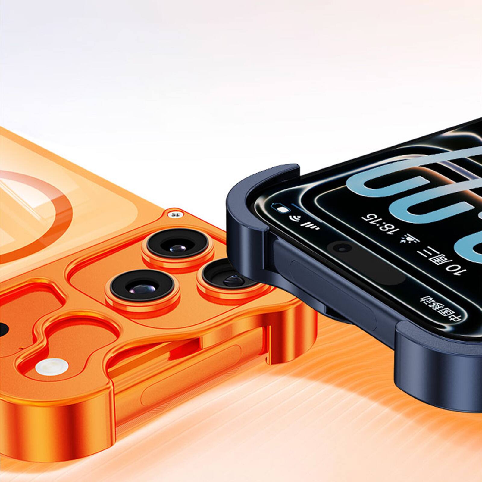Alt View 3. Dteck - Magnetic Clear Hard PC Case for Apple iPhone 17 Pro, Aluminum Metal Bumper Shockproof Slim Reinforced Corner Phone Cover - Orange.