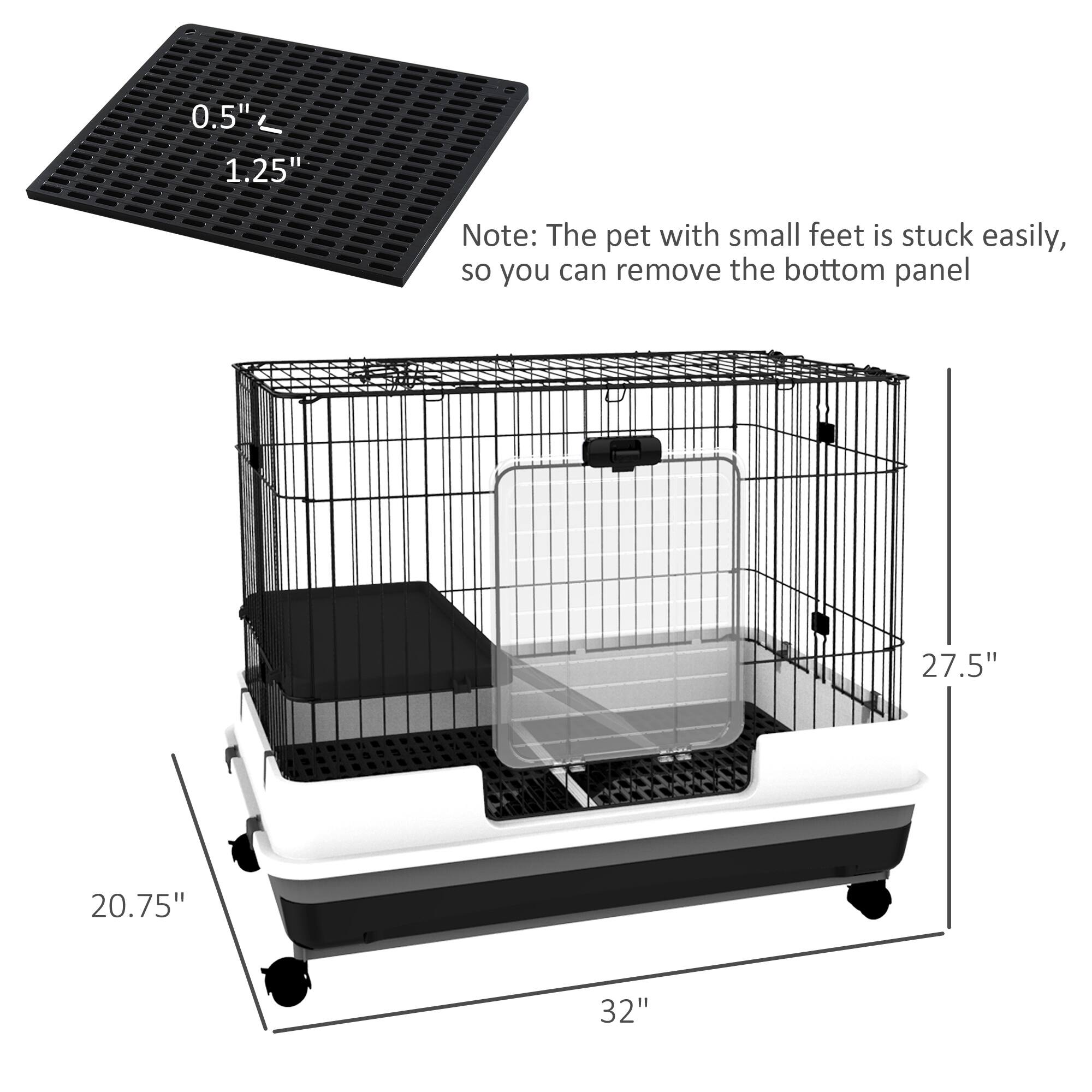 0.5" x 1.25"

Note: The pet with small feet is stuck easily, so you can remove the bottom panel

27.5" x 20.75" x 32"