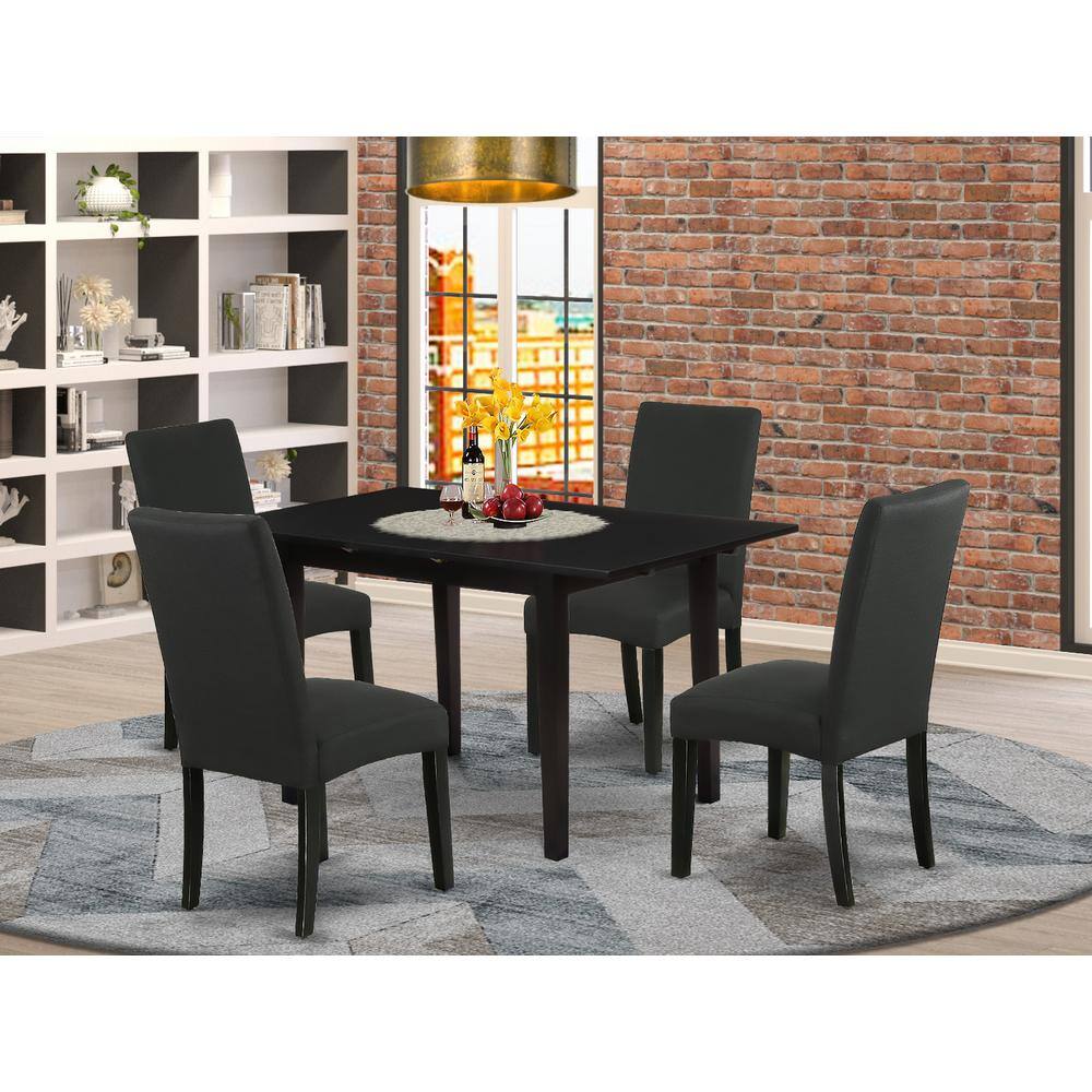 Back. East West Furniture - Dining Table- Dining Chairs - Brown.