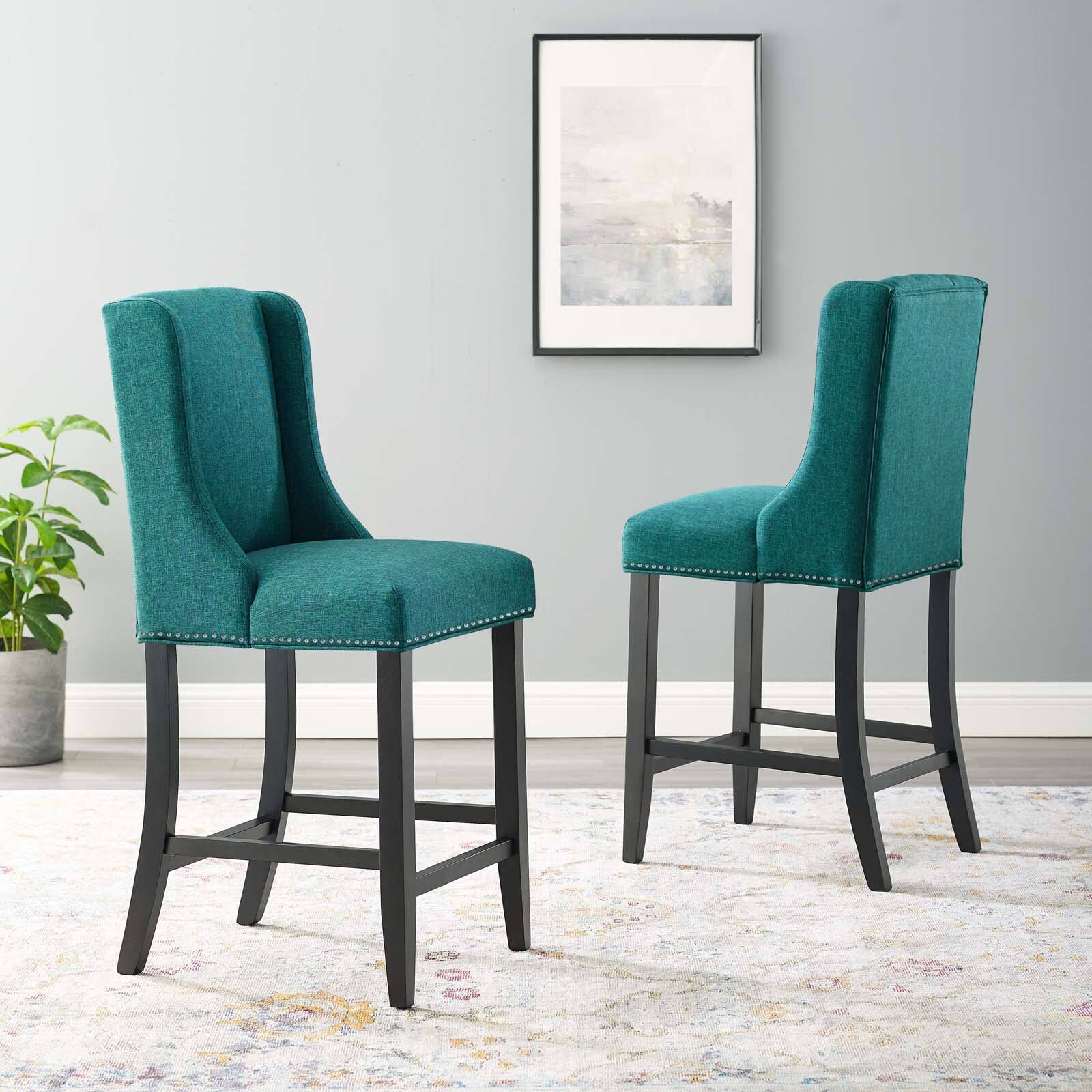 Angle. Modway - Baron Upholstered Fabric Counter Stool Set of 2 by Modway - Blue.