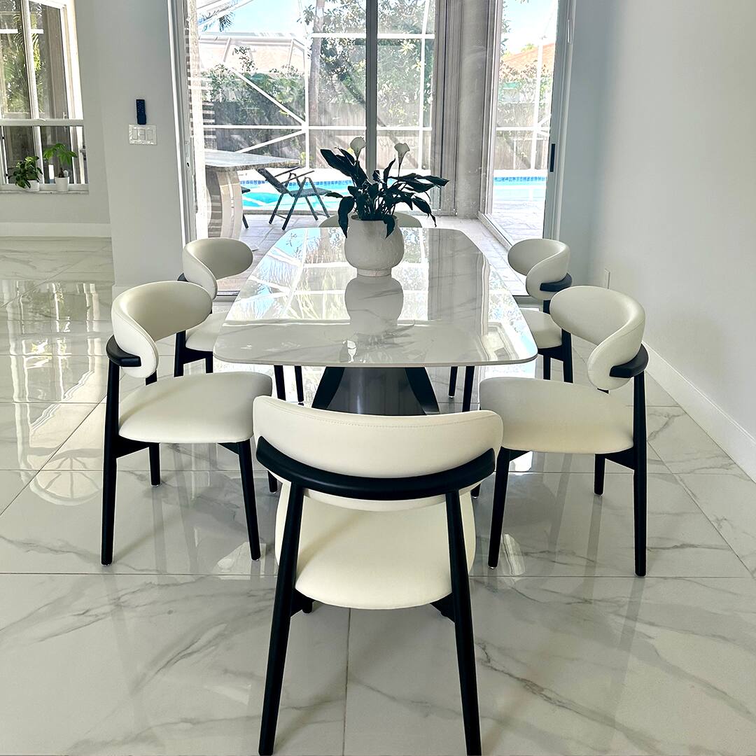 Angle. POVISON - Mid-Century Modern Wood Dining Chairs Set of 2（PU Leather，Beige & Black） - Beige & Black.