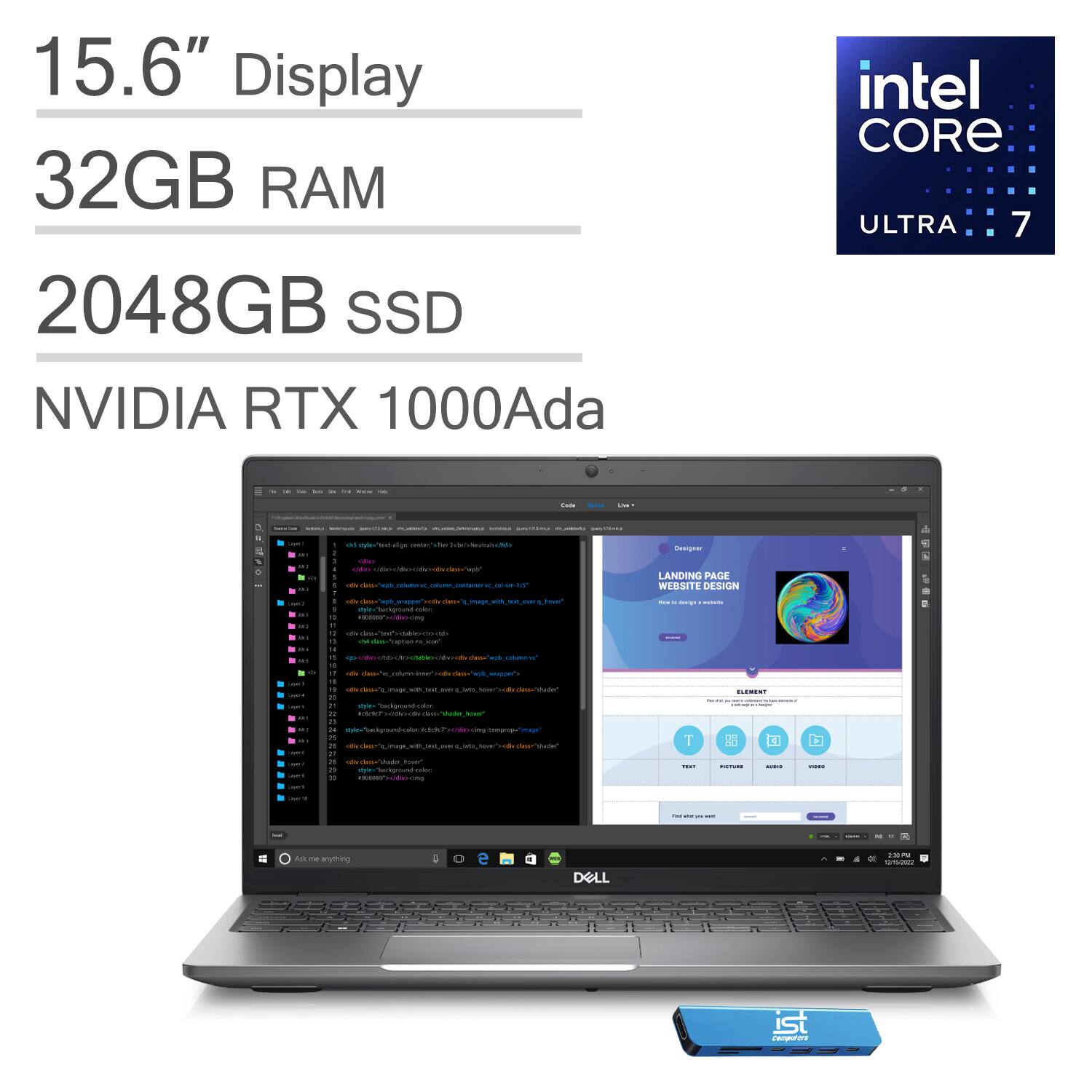 Dell - Precision 3591 15.6" FHD Mobile Workstation AI PC Laptop - Intel Core Ultra 7 - NVIDIA RTX 1000Ada - 32GB RAM - 2TB SSD - Gray